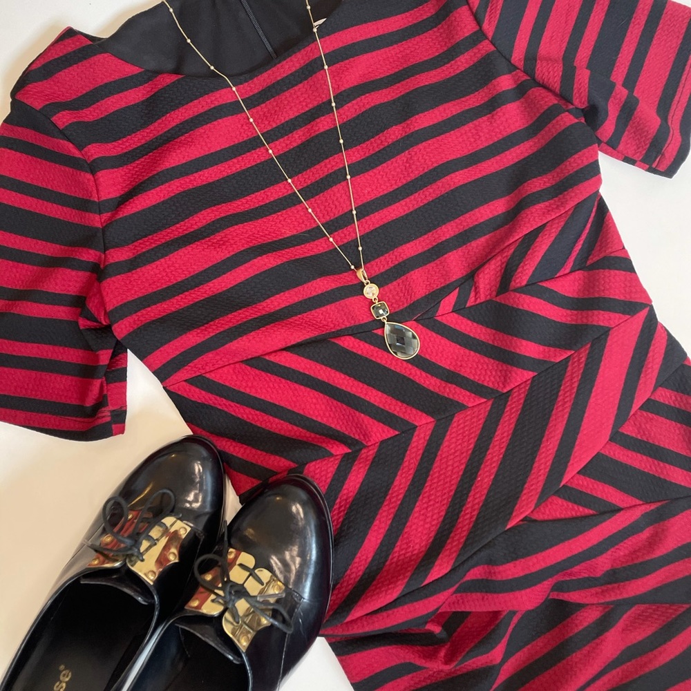 Jody California Red and Black Striped Sheath Dress